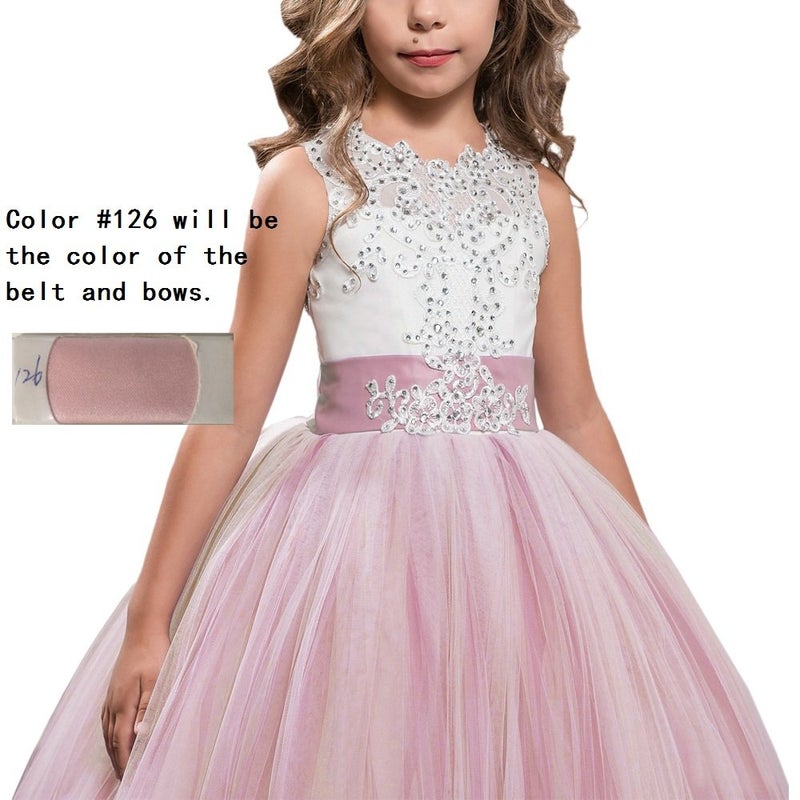 WDE Princess Blush Pink Long Girls Pageant Dresses Kids Prom Puffy Tulle Ball Gown US 6 - Image 2
